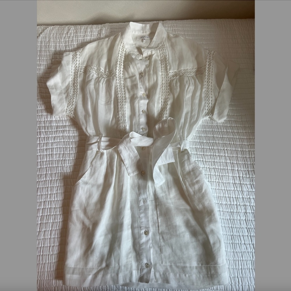 Frame Dress Linen Cotton Sheer Cutout Eyelet White